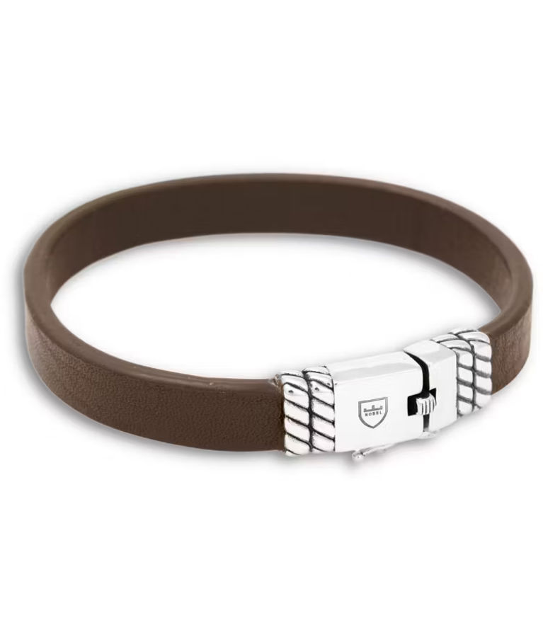 Silverarmband brunt läder 19cm