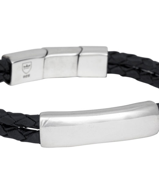 Silverarmband dubbelt läder flätat 8mm svart