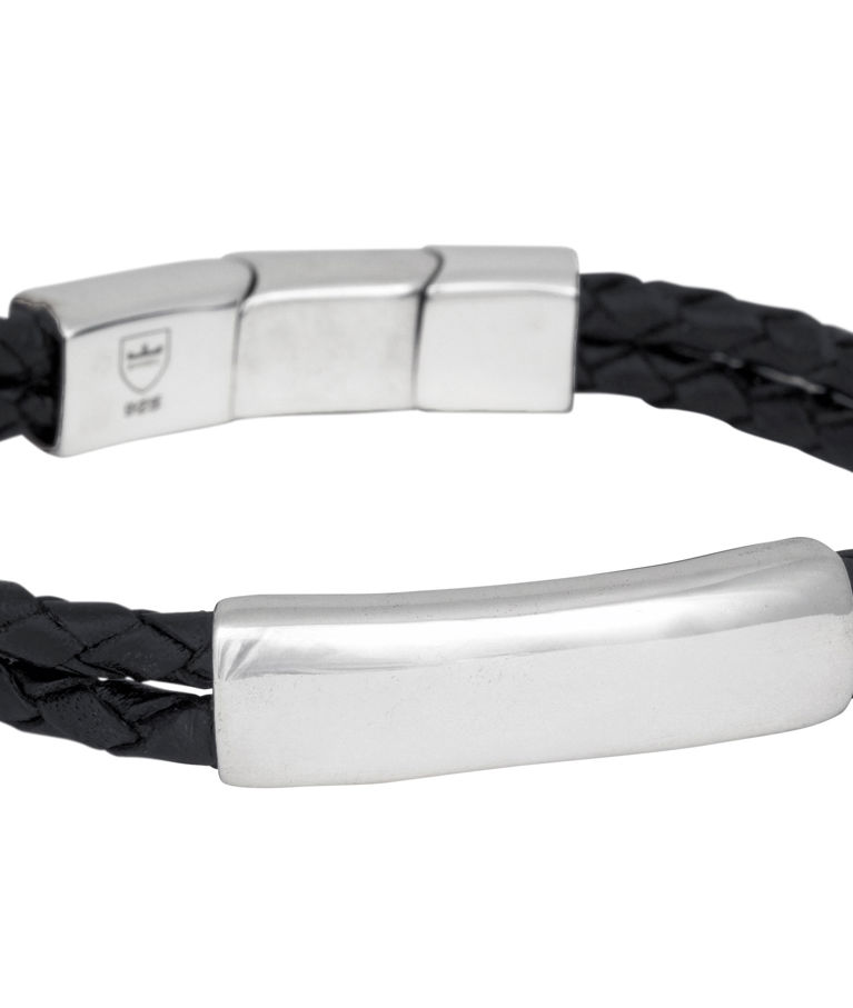 Silverarmband dubbelt läder flätat 8mm svart