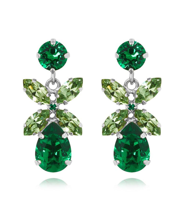 Mässingörhänge Mini Dione Majestic Green Combo rhodium
