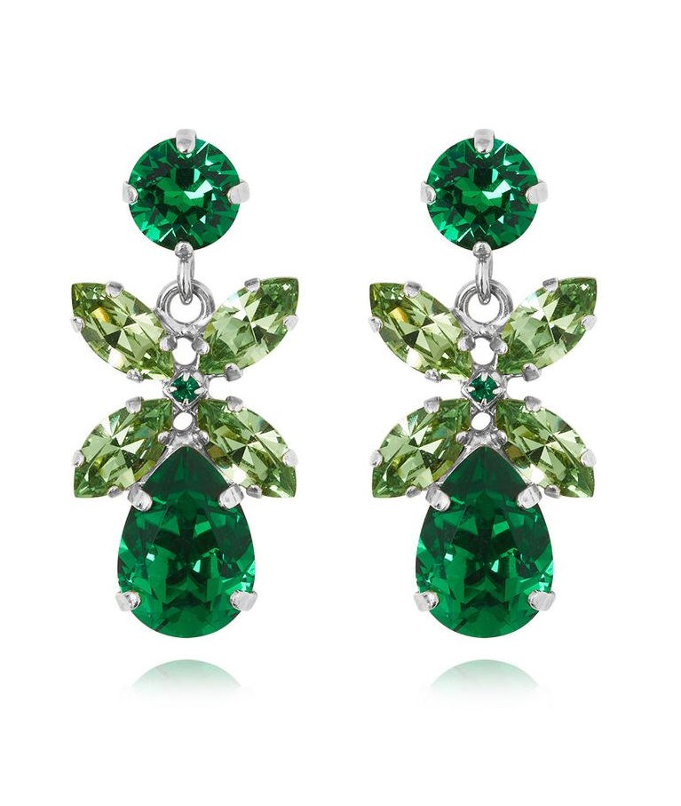 Mässingörhänge Mini Dione Majestic Green Combo rhodium