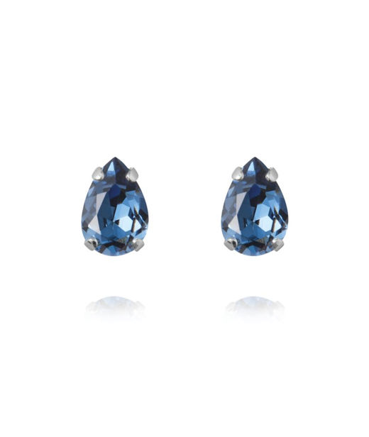 Mässingörhänge Petite Drop Stud Denim Blue rhodium