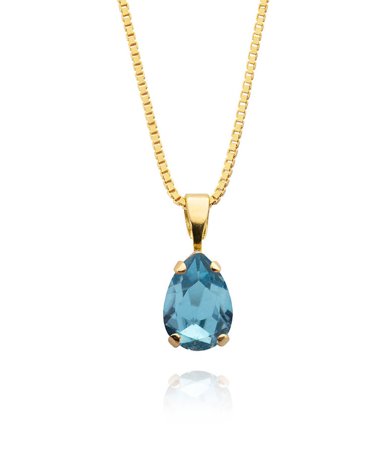 Mässinghalsband Petite Drop Aquamarine gold