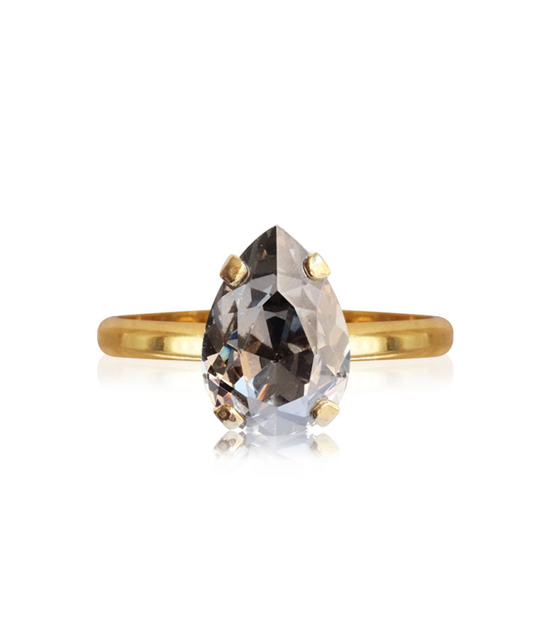 Mässingring Petite Drop Black Diamond rhodium