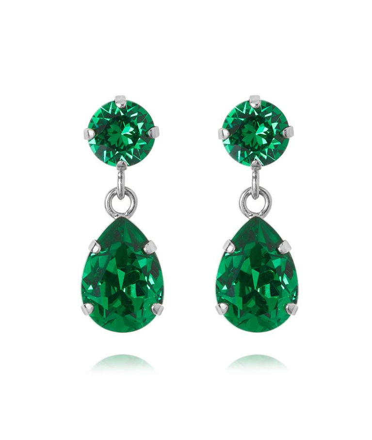 Mässingörhänge Mini Drop Majestic Green rhodium