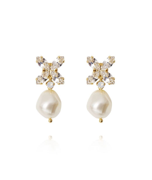 Mässingörhänge Honey Bee Bridal Pearl/ Crystal gold