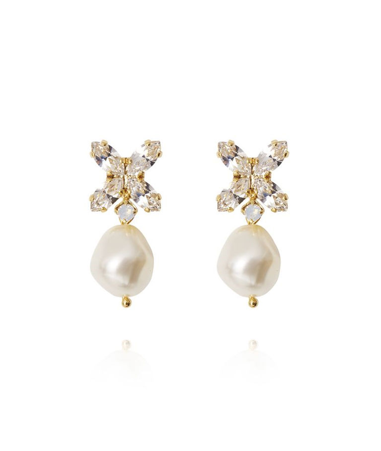 Mässingörhänge Honey Bee Bridal Pearl/ Crystal gold