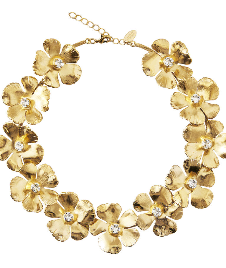 Mässinghalsband Anemone Grande Crystal gold