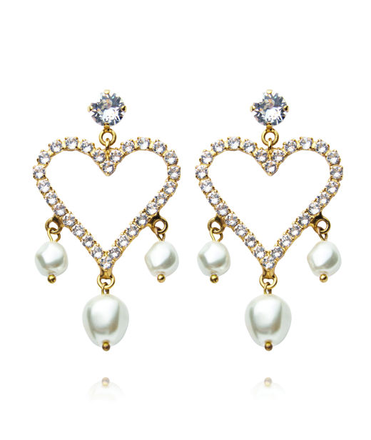 Mässingörhänge Heart Pearl Crystal gold