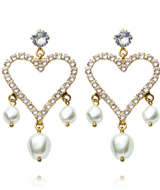 Mässingörhänge Heart Pearl Crystal gold