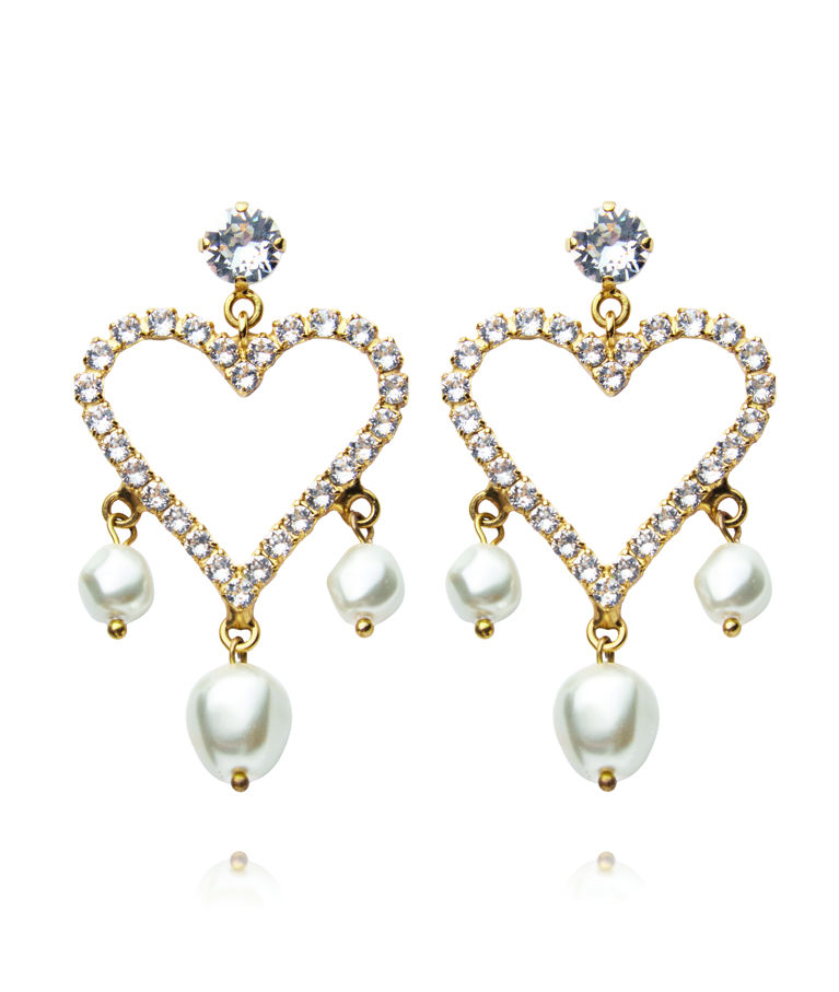 Mässingörhänge Heart Pearl Crystal gold