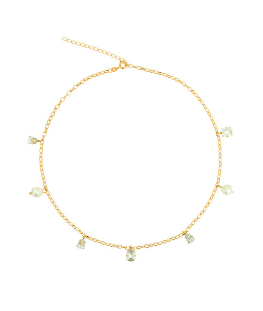 Mässinghalsband Lumina Pearl/Crystal Gold