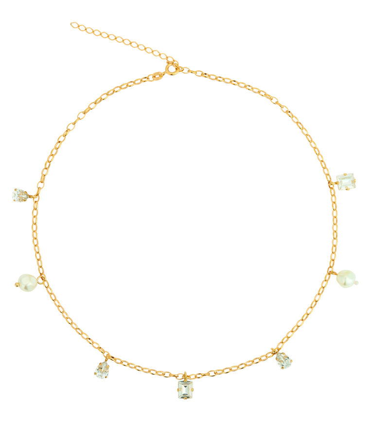 Mässinghalsband Lumina Pearl/Crystal Gold