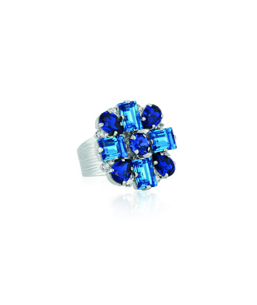 Mässingsring DIORA STATEMENT RECREATED BLUE COMBO Rhodium