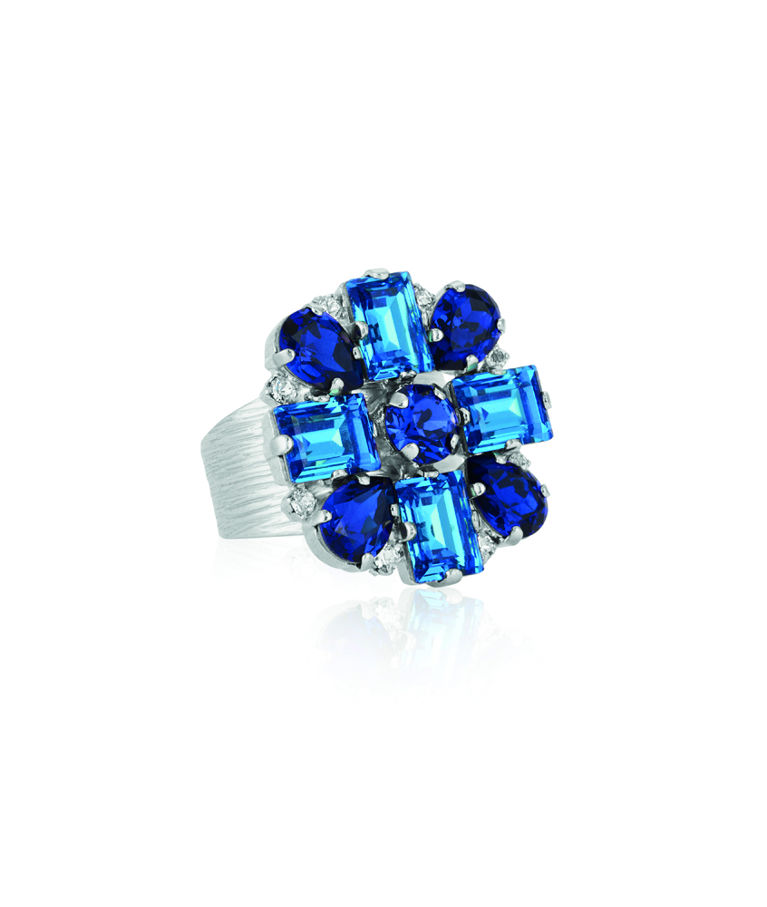 Mässingsring DIORA STATEMENT RECREATED BLUE COMBO Rhodium