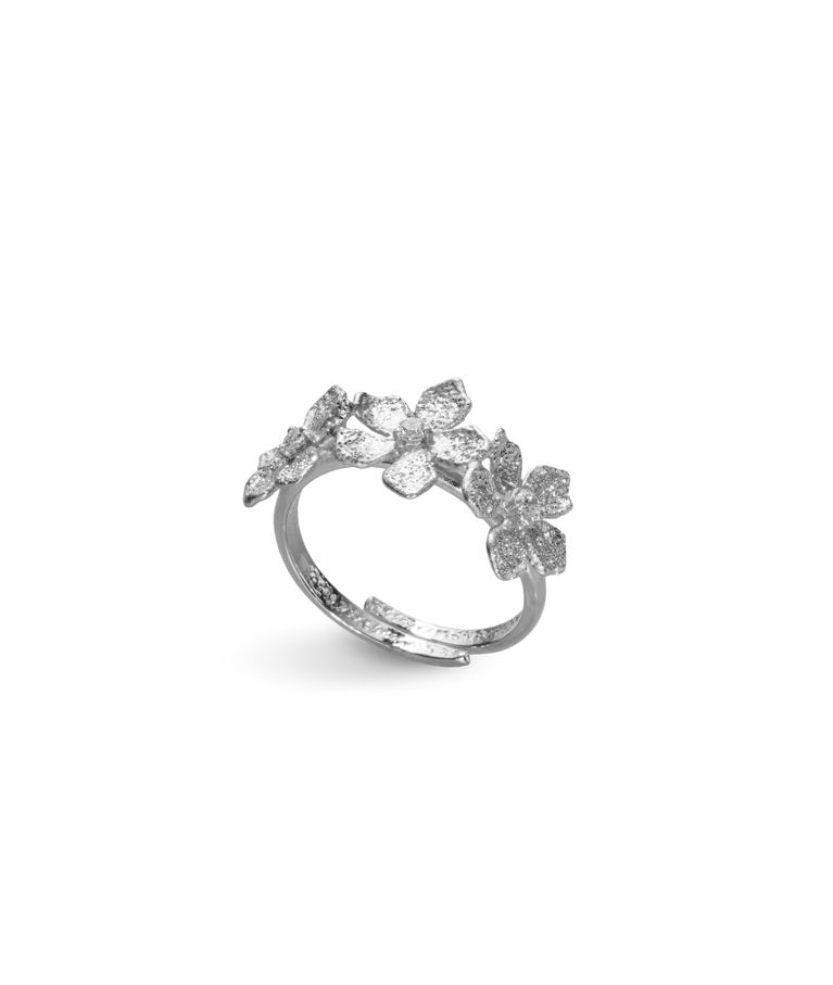 Silverring Three Flowers justerbar rhod