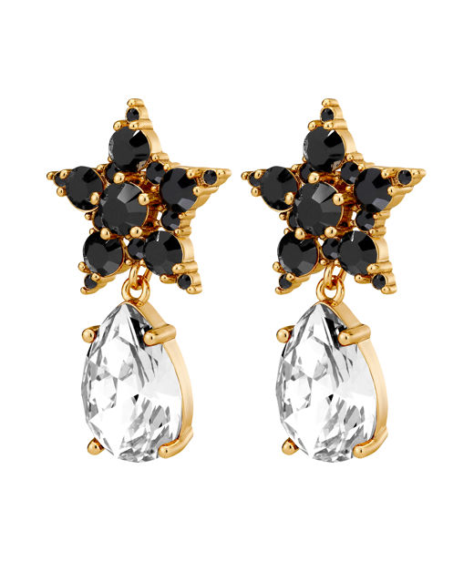 Mässingsörhänge Hydra Black Crystal Gold