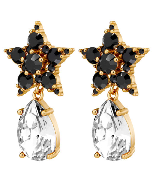 Mässingsörhänge Hydra Black Crystal Gold