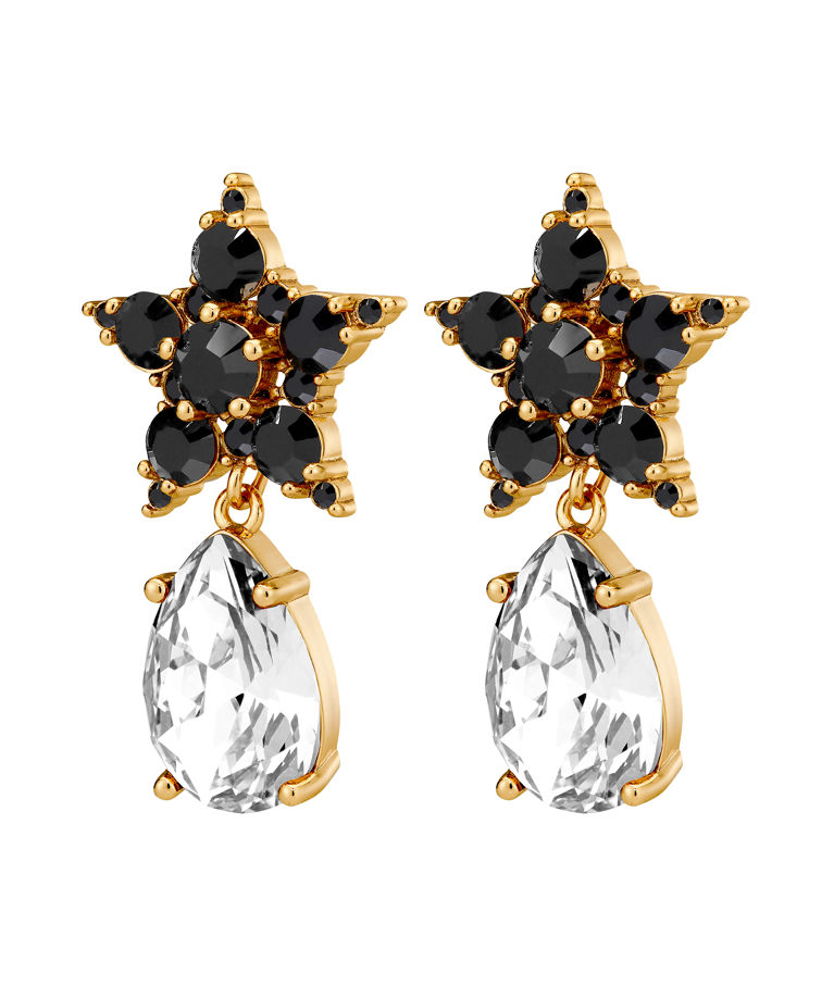Mässingsörhänge Hydra Black Crystal Gold