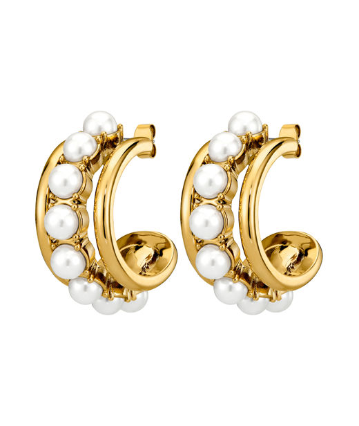 Mässingörhänge Helen White Pearl gold