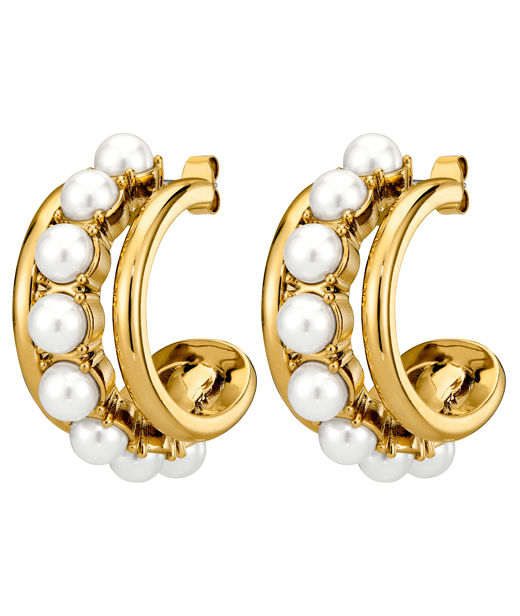 Mässingörhänge Helen White Pearl gold