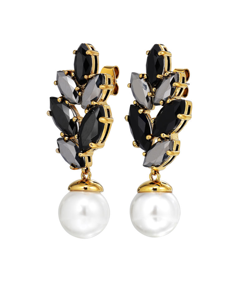 Mässingsörhänge Balete Black White Pearl Gold