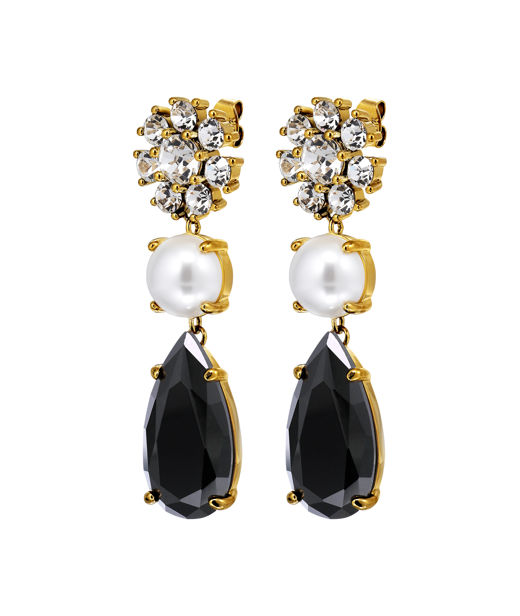 Mässingsörhänge Misia Black Crystal Gold