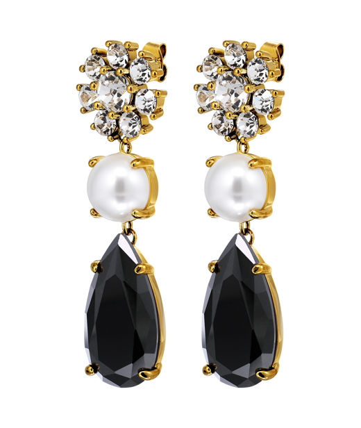 Mässingsörhänge Misia Black Crystal Gold