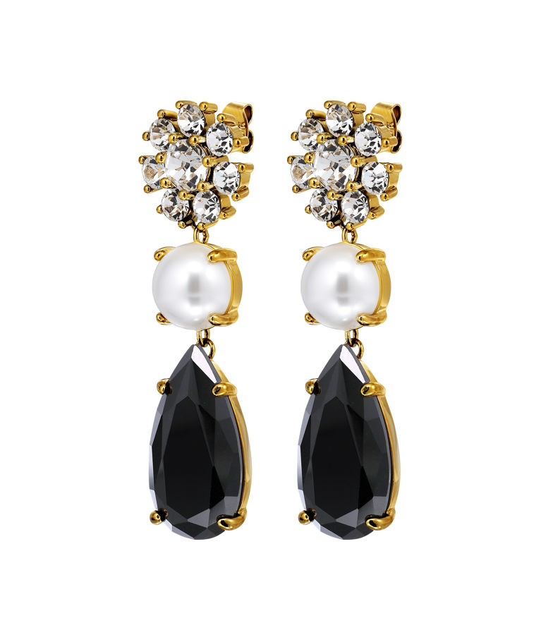 Mässingsörhänge Misia Black Crystal Gold