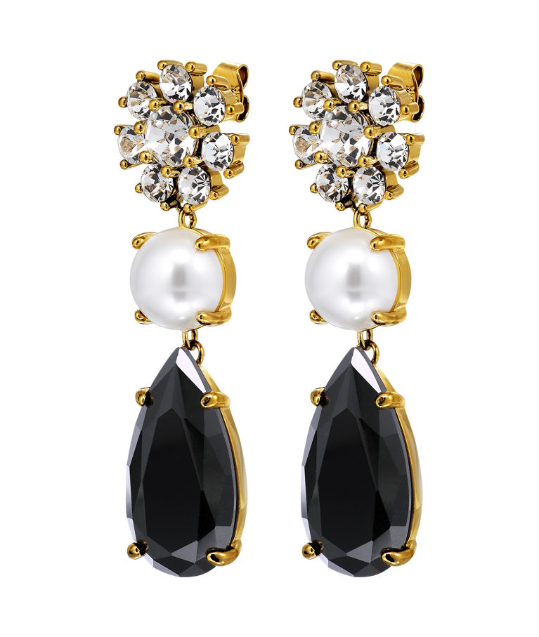 Mässingsörhänge Misia Black Crystal Gold