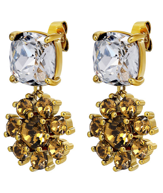 Mässingsörhänge Poppy Brown Crystal Gold