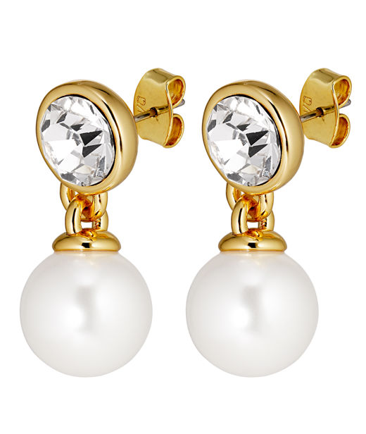 Mässingsörhänge Naomi Crystal White Pearl Gold