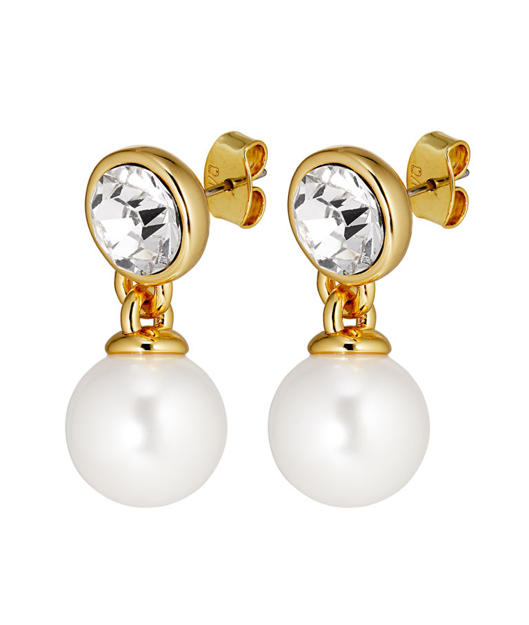 Mässingsörhänge Naomi Crystal White Pearl Gold