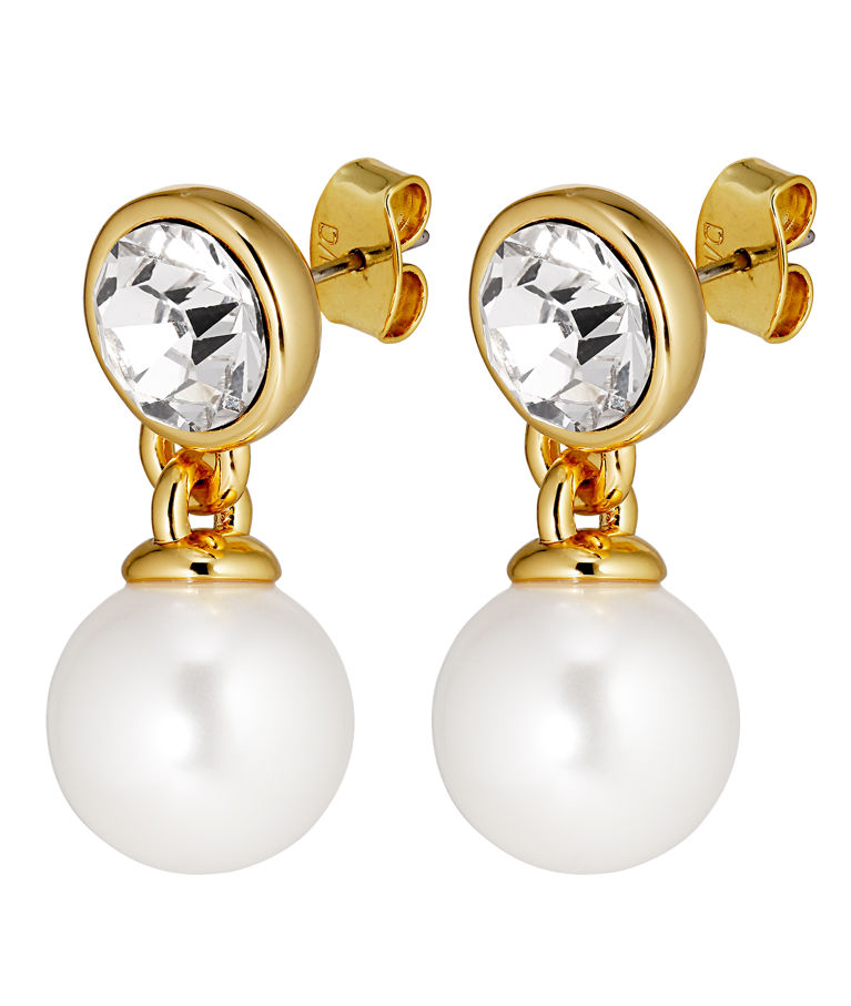 Mässingsörhänge Naomi Crystal White Pearl Gold