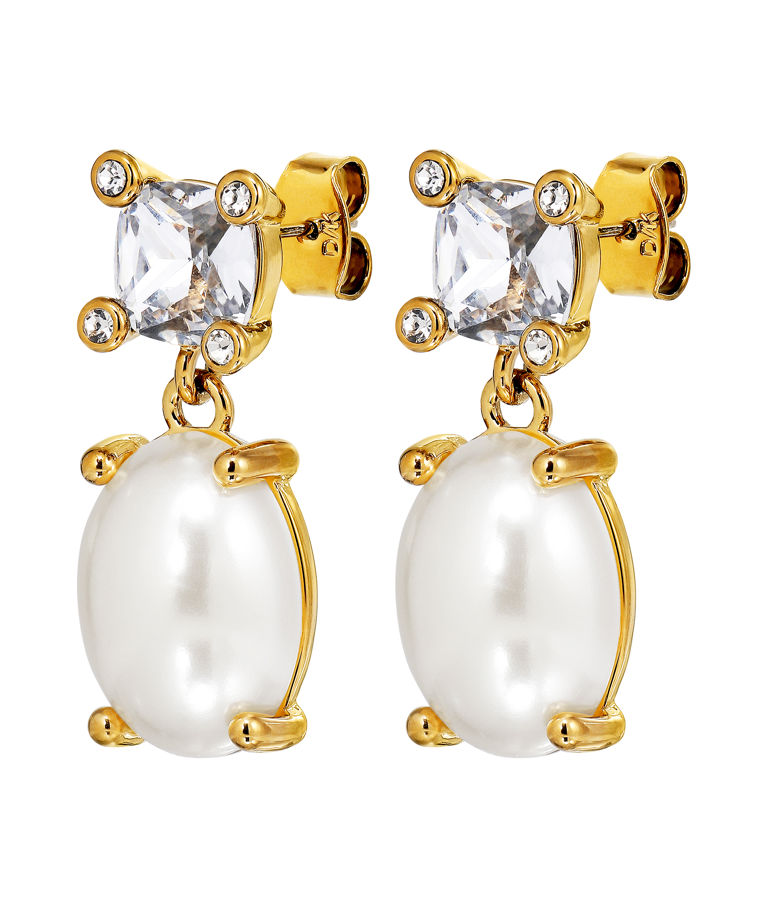 Mässingsörhänge Pearl Crystal Gold