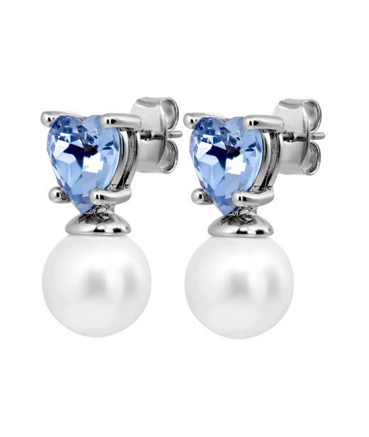 Mässingsörhänge EMO SS LIGHT BLUE / WHITE PEARL