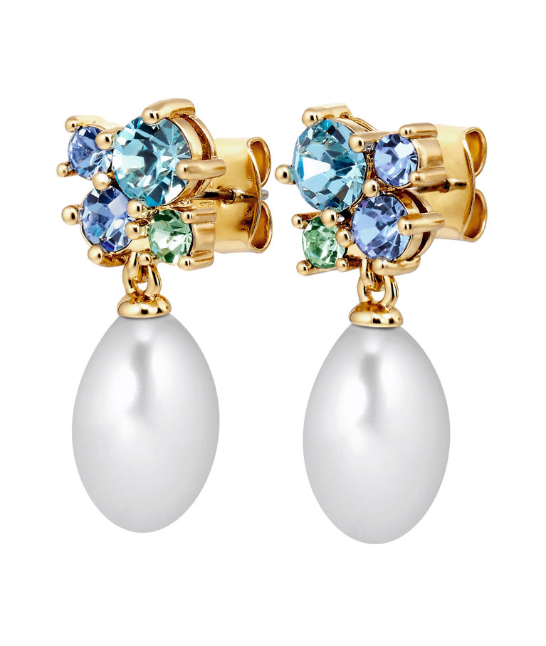 Mässingsörhänge PETUN SG AQUA / WHITE PEARL