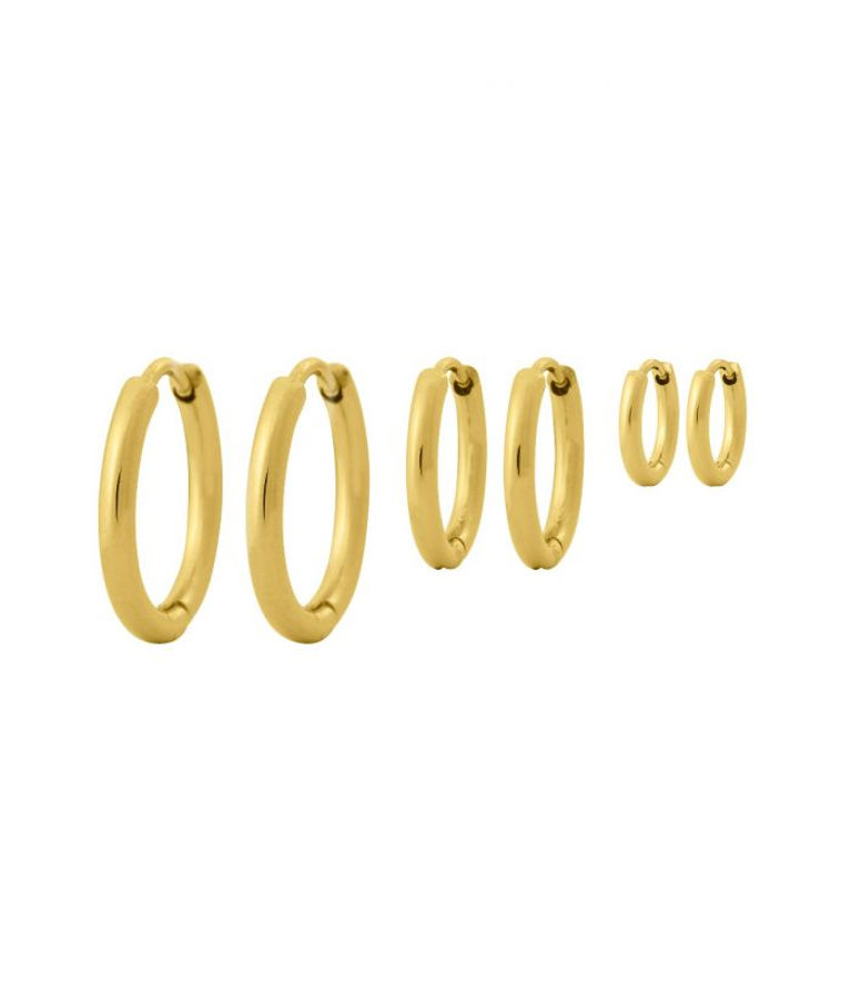 Stålörhänge Triple Pair Hoops gold