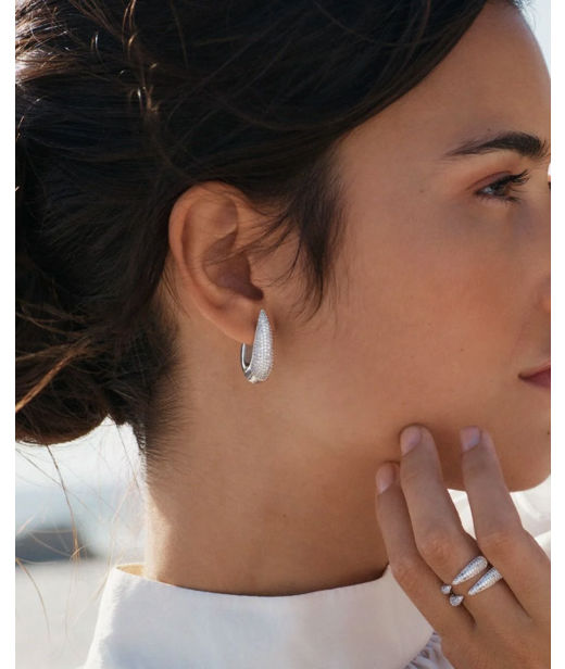 Silverörhänge Crest Pavè Hoops L