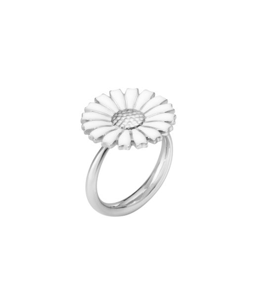 Silverring Daisy Plain Shank White Enamel 18mm SIZE 56