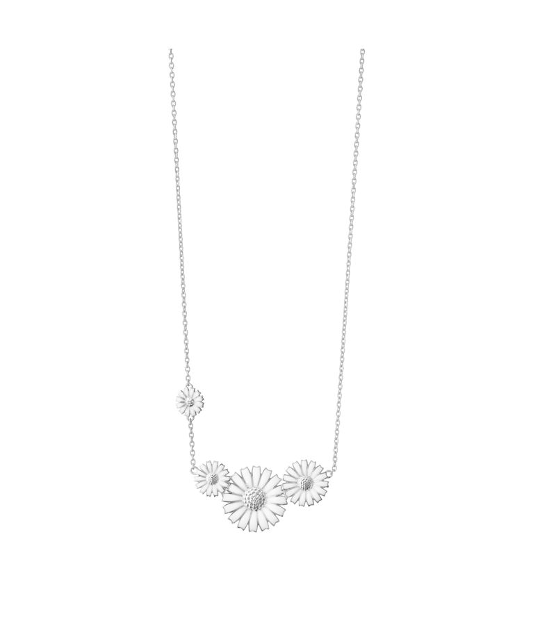 Silverhalsband Daisy 4 Flower White Enamel