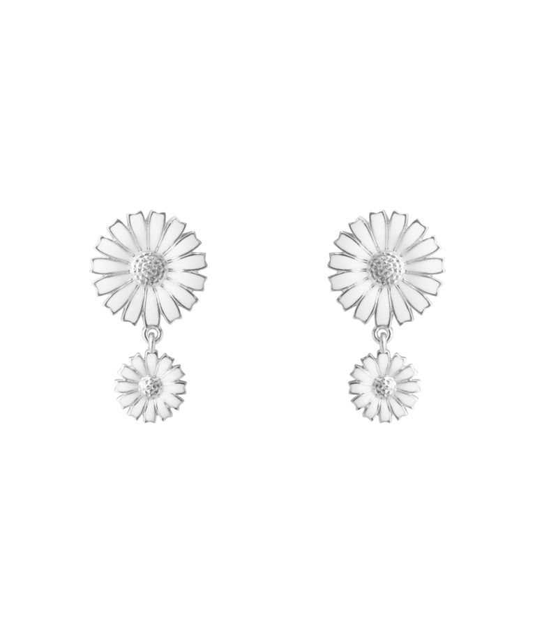 Silverörhängen Daisy Double White Enamel 13mm + 8mm