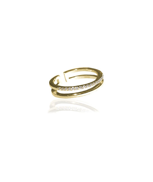 Mässingring Plain And Crystal Twin gold
