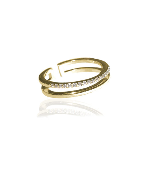 Mässingring Plain And Crystal Twin gold
