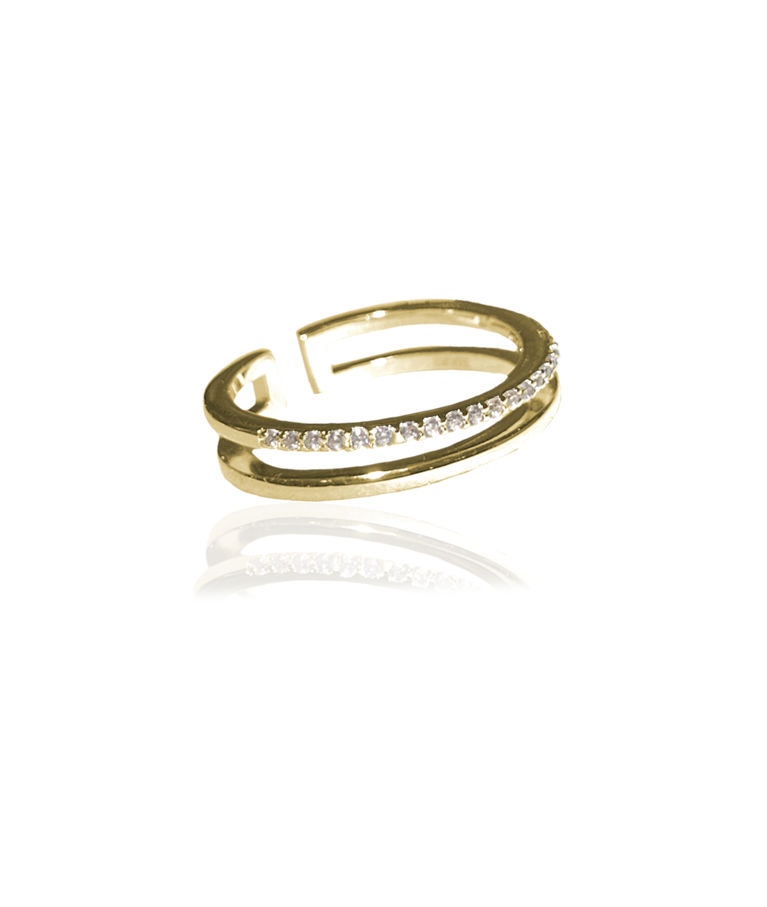Mässingring Plain And Crystal Twin gold
