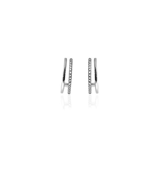 Mässingsörhänge Plain Crystal Twin Loop silver