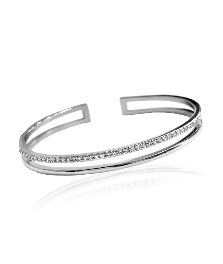 MässingsarmbandPlain Crystal Twin Cuff silver