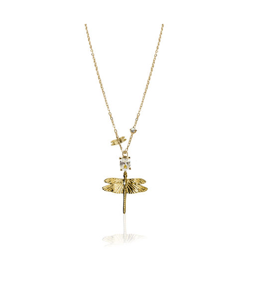 Stålhalsband Dragonfly Reborn Crystal Gold