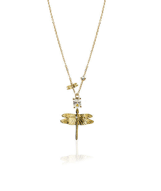 Stålhalsband Dragonfly Reborn Crystal Gold