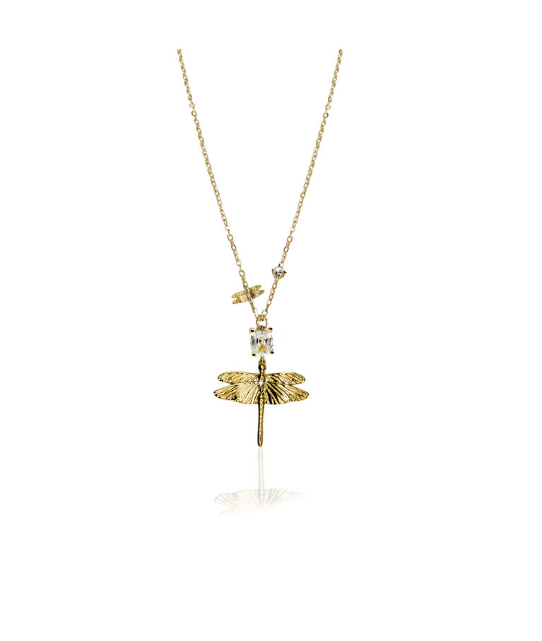 Stålhalsband Dragonfly Reborn Crystal Gold